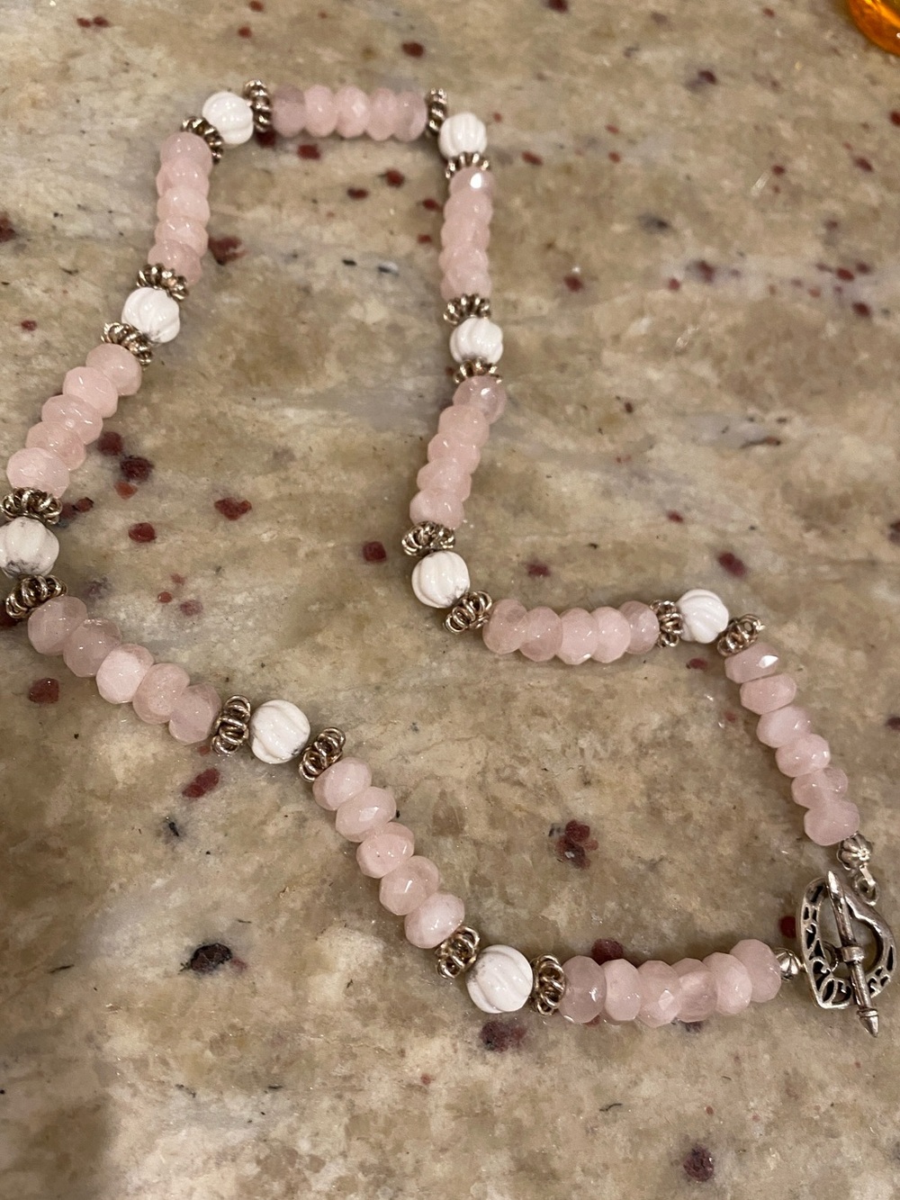 Delicate Pink Beaded Necklace with White Accents
